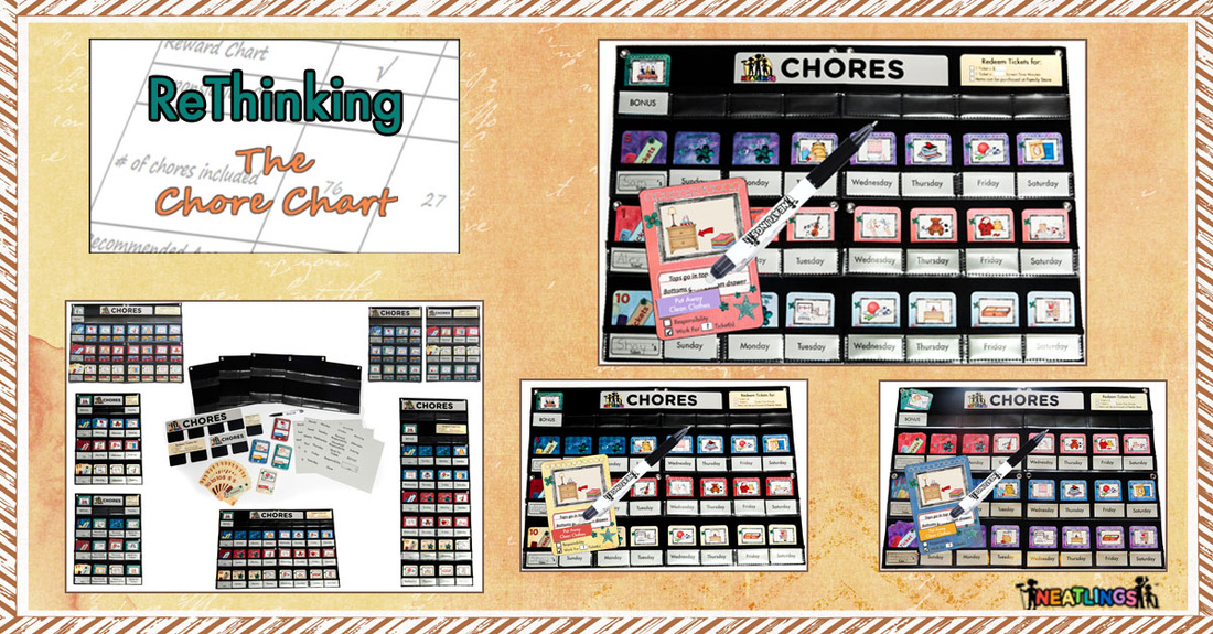 NEATLINGS - ReThinking the Chore Chart. Works for 1-3 kids of all ages, it's versatile, has many features that others just don't have, comes in three different color combinations and includes 76 unique chores. It is simply a better chore chart!