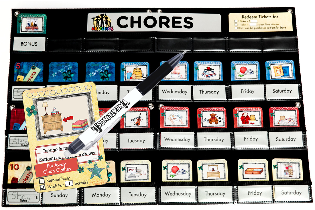 NEATLINGS Chore Chart System in Dark Blue, Red and Yellow