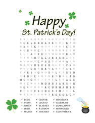 St. Patrick's Day Word Search Answer Key