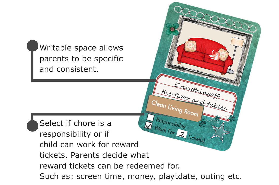 Chore cards are designed to help parents be specific and consistent every time.
