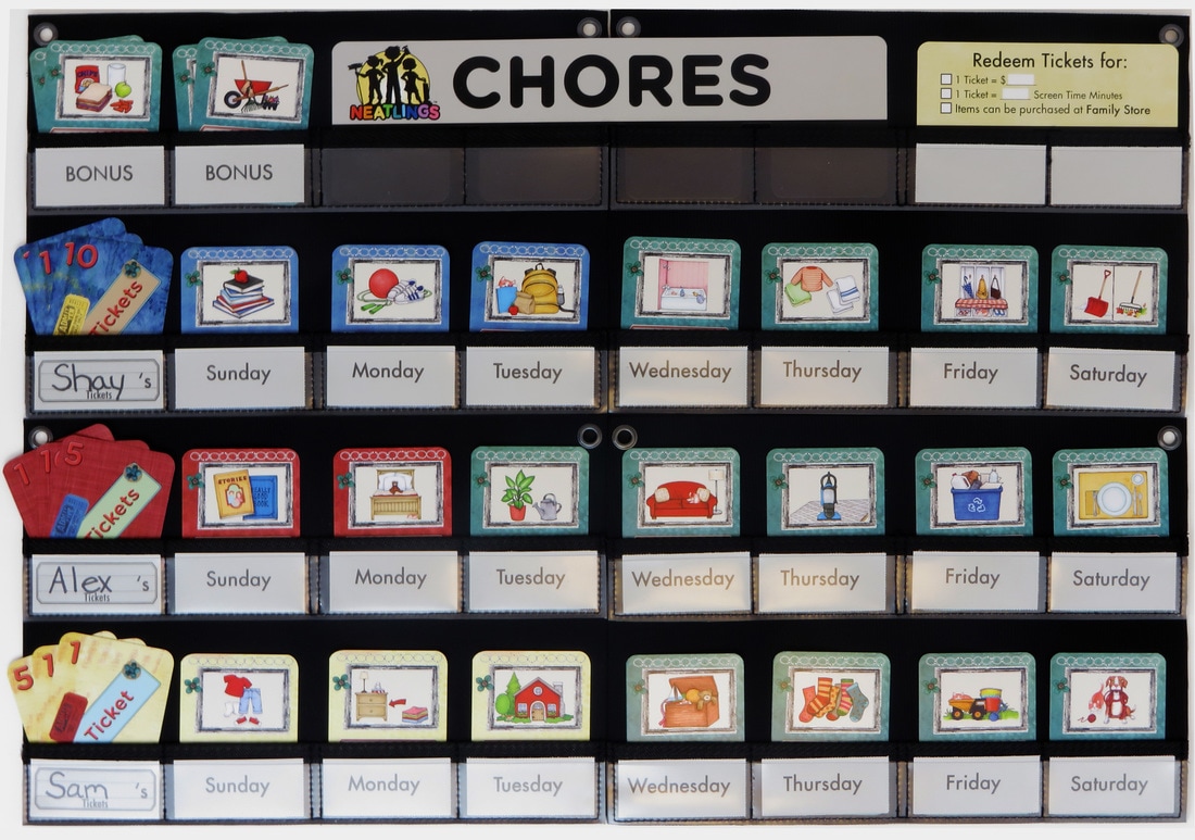 Check out our new Chart Configuration Ideas content page. You'll find great ideas on how to configure NEATLINGS Chore Chart for 1-6 kids!  http://www.neatlings.com/chart-configuration-ideas.html