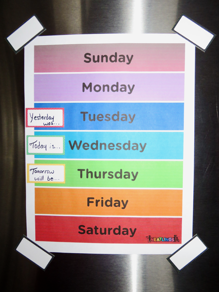 Weekly Toddler and Preschooler Days of the Week Calendar